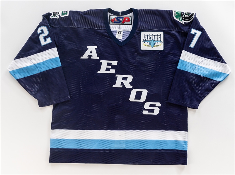 Ben Storey and Bill Muckalt’s 2003-04 AHL Houston Aeros Game-Worn Jersey with Team LOA - 10th Anniversary Patch!