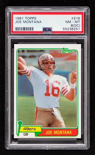 1981 Topps Football Card #216 HOFer Joe Montana Rookie - Graded PSA 8 (OC)
