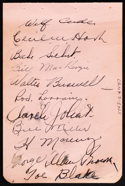 Montreal Canadiens 1936-37 Team-Signed Sheet by 11 Including Deceased HOFers Howie Morenz, Babe Siebert, Aurele Joliat and Toe Blake