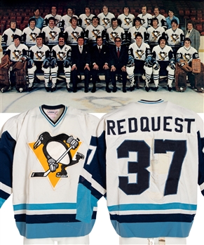 Pittsburgh Penguins Game-Worn Jersey Attributed to Blair Chapman (1977-78) and Greg Redquest (1978-79 Pre-Season) with LOA - Numerous Team Repairs!