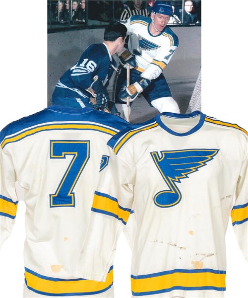 Gordon "Red" Berensons 1967-68 St. Louis Blues Inaugural Season Game-Worn Away Jersey with His Signed LOA - Photo-Matched! 
