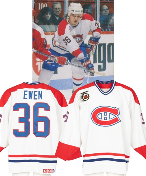 Todd Ewens 1991-92 Montreal Canadiens Game-Worn Jersey with LOAs - NHL 75th Anniversary Patch! 