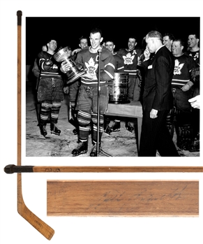 Bob Dawes 1948-49 Toronto Maple Leafs Game-Used Stick Team-Signed by 19 Inc. Barilko, Broda, Kennedy, Watson and Others - Stanley Cup Championship Season!