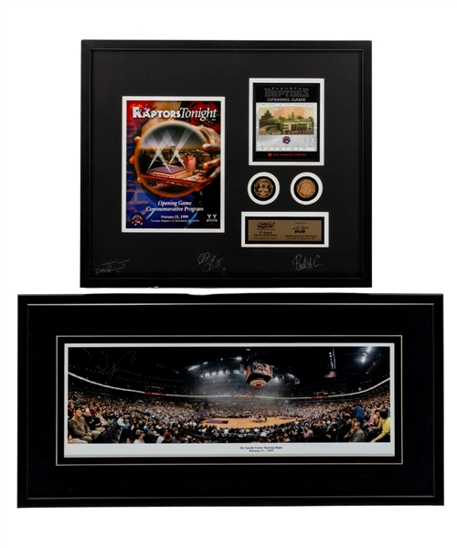 Toronto Raptors First Game at Air Canada Framed Panoramic Photo Signed by Vince Carter and Framed Opening Game Program and Ticket