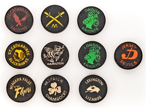 Early-to-Mid-1970s Junior Hockey and Minor Leagues Official Game Puck Collection of 15