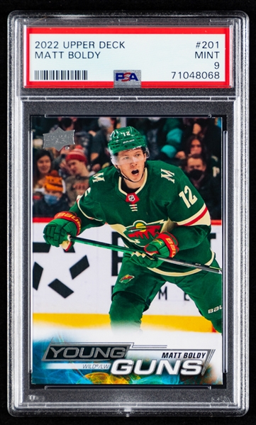 2022-23 Upper Deck Young Guns Hockey Card #201 Matt Boldy Rookie - Graded PSA 9