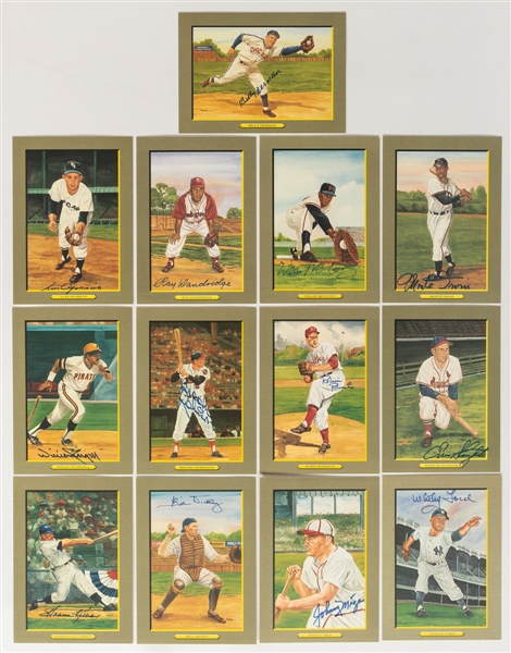 1988 Perez-Steele Great Moments Signed Baseball Postcards (14) with JSA Auctions LOA Including Dickey, Ford, Irvin, Hubbell, McCovey, Killebrew, Stargell, Slaughter, Robinson and Others