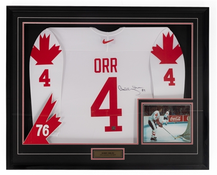 Bobby Orr Signed 1976 Canada Cup MVP Team Canada Jersey Framed Display with GNR COA (41 1/2" x 34")