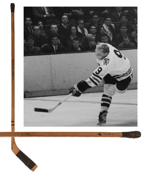 Bobby Hulls 1963-64 Chicago Black Hawks Signed Northland Pro Game-Used Stick Plus Gloves Attributed to Billy Reay