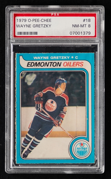 1979-80 O-Pee-Chee Hockey Card #18 HOFer Wayne Gretzky Rookie - Graded PSA 8