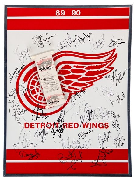 March 22nd, 1990 Detroit Red Wings vs Minnesota North Stars "Bob Probert Return" Signed Full-Ticket Plus 1989-90 Red Wings Team-Signed Display