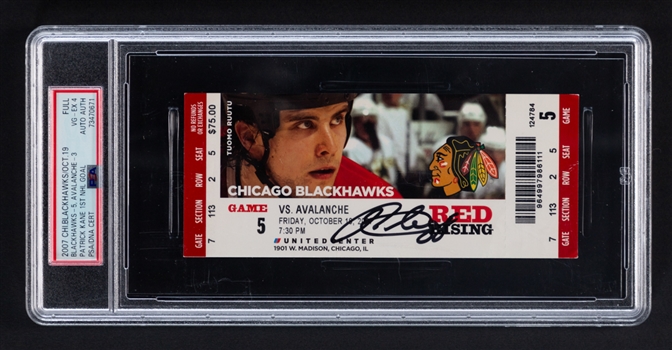 Patrick Kanes 2007-08 Chicago Black Hawks 1st NHL Goal Signed Full Ticket PSA 4 Auto Authentic 