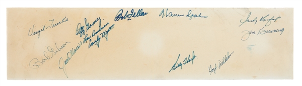 Pitchers Plate Signed by Twelve (12) MLB Pitchers with JSA Auction LOA - Includes Koufax, Feller, Gibson, Spahn and Others
