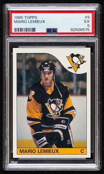 1985-86 Topps Hockey Card #9 HOFer Mario Lemieux Rookie - Graded PSA 5