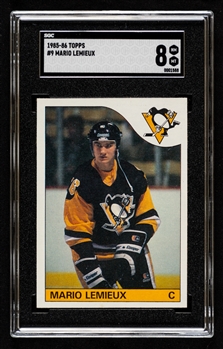 1985-86 Topps Hockey Card #9 HOFer Mario Lemieux Rookie - Graded SGC 8