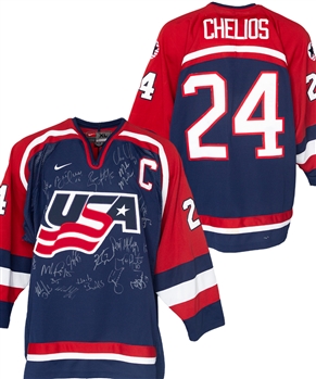 Team USA 2002 Winter Olympics Team-Signed Captains Jersey by 22 Including Herb Brooks, Leetch, Hull, Modano, Chelios, Richter, Amonte, Tkachuk, Roenick and Others