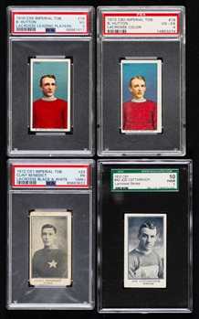 Early-1910s Imperial Tobacco Lacrosse Cards (7) with Graded Examples (4) Inc. 1910-11 C59 #18 HOFer Bouse Hutton (PSA 3), 1910-11 C60 #18 HOFer Hutton (PSA 4) and 1912-13 C61 #29 HOFer Clint Benedict