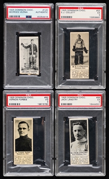 1924-25 and 1928-29 Dominion Chocolate Hockey Cards (7) Including #120 HOFer Georges Vezina (PSA Authentic), #55 E.J. Collett (PSA 5) and #82 Vernon Forbes (PSA 3) - All Goalies