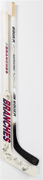Adam Graves 1997-98 New York Rangers Game-Used Bauer Supreme Stick Plus Dan Cloutiers 1997-98 New York Rangers Game-Issued Stick Signed by 9 Including Leetch, Cloutier, Stevens and Others