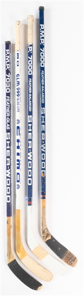 Late-1980s to Early-1990s Montreal Canadiens Game-Used and Game-Issued Stick Collection of 8 Including Gainey, Carbonneau and Others From Brian Skrudlands Personal Collection with His Signed LOA