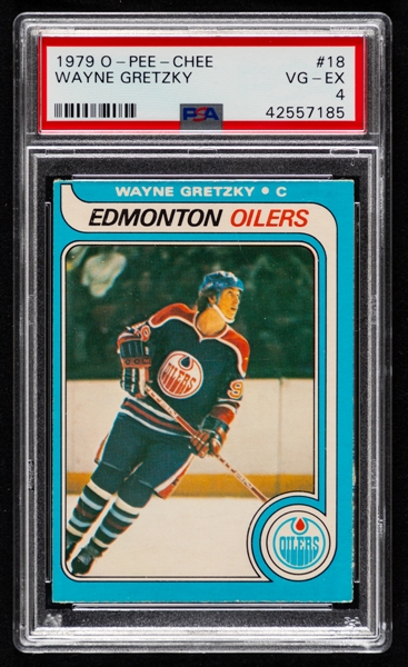 1979-80 O-Pee-Chee Hockey Card #18 HOFer Wayne Gretzky Rookie - Graded PSA 4