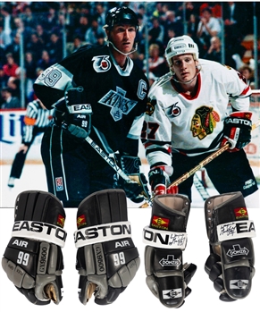 Wayne Gretzkys 1991-92 Los Angeles Kings Signed Easton Air Game-Used Gloves with LOA - Photo-Matched!
