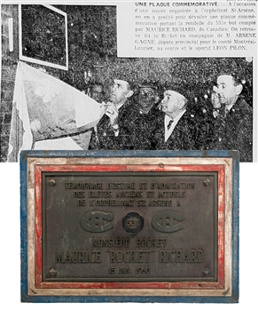 Maurice Richards 1959-60 Montreal Canadiens 531st NHL Goal Puck on Bronze Plaque Framed Display (29 1/2" x 20 1/2") - Was the All-Time Goal Scoring Leader!