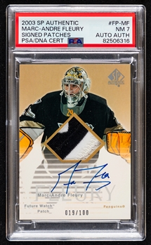 Marc-Andre Fleury 2003-04 Hockey Cards (3) Inc. SP Authentic Future Watch Patch/Auto #FP-MF (019/100)  - Graded PSA 7