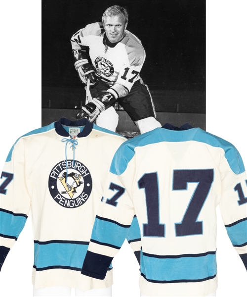 Ron Schocks 1969-70 Playoffs and 1970-71 Regular Season Pittsburgh Penguins Game-Worn Jersey - Numerous Team Repairs! - Nice Game Wear!