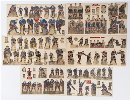1930s to 1950s New York Americans, New York Rangers and Chicago Black Hawks Folk Art Team Composites (6)