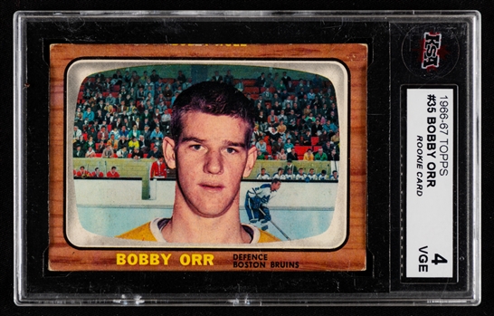 1966-67 Topps Hockey Card #35 HOFer Bobby Orr Rookie - Graded KSA 4