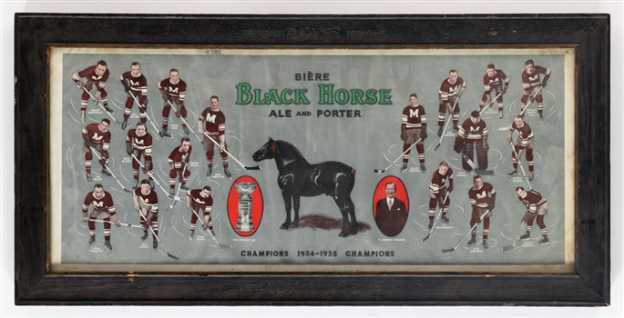 Montreal Maroons 1934-35 Stanley Cup Champions Black Horse Ale Advertising Display in the Original Frame (16 1/2" x 33 1/2")