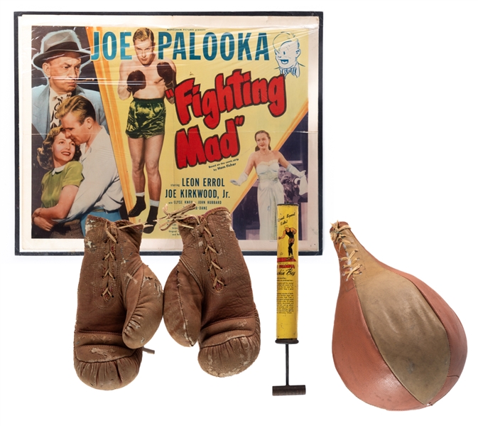 Joe Palooka 1948 "Fighting Mad" Half Sheet Movie Poster, Boxing Gloves, Punching Bag and Athletic Pump 