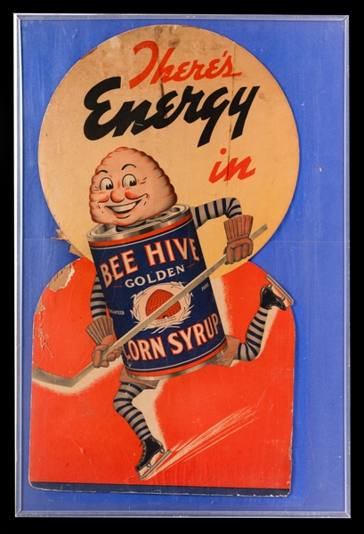 Sensational Vintage Bee Hive Hockey-Themed Store Display Stand-Up Sign (19" x 34") Plus Assorted Bee Hive Hockey Photos Memorabilia Including Labels