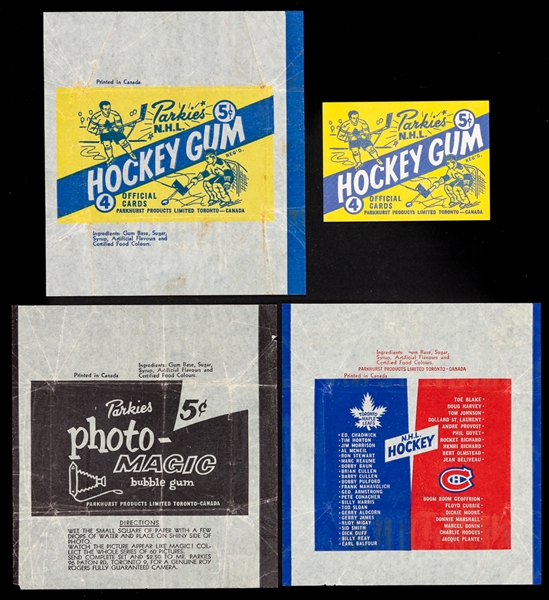 1955-56 and 1957-58 Parkhurst Hockey Wrappers (2) Plus 1956-57 Parkhurst Photo Magic Wrapper