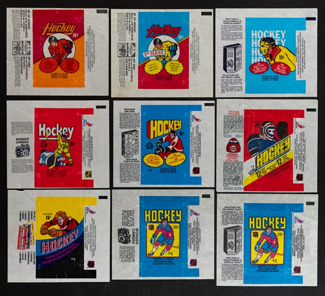 1973-74 to 1979-80 O-Pee-Chee, O-Pee-Chee WHA and Topps Hockey Wrappers (50) Plus 1980-81 to 1989-90 OPC and Topps Hockey Wrappers (125+)