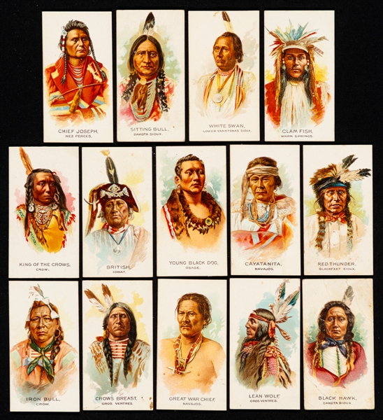1888 N2 Allen & Ginter Celebrated American Indian Chiefs Cards (14) Inc. Sitting Bull and Chief Joseph Plus 1934 V254 Papoose Gum Series Starter Set (38/50)