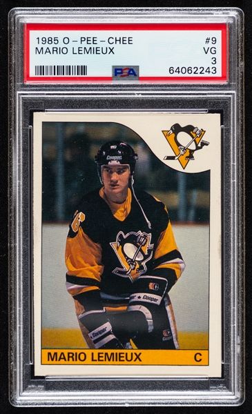 1985-86 O-Pee-Chee Hockey Card #9 HOFer Mario Lemieux Rookie - Graded PSA 3