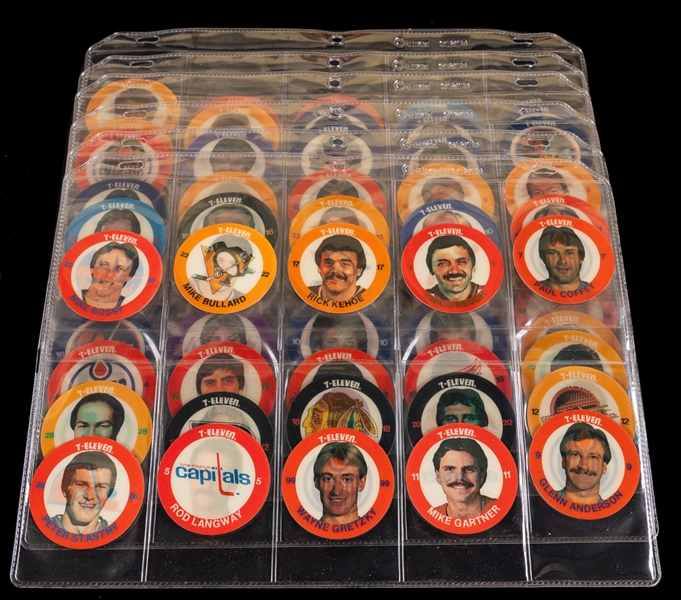 1984-85 7-Eleven Hockey Slurpee Complete 60-Disc Sets (12) and 1985-86 7-Eleven Hockey Super Star Sports Complete 25-Card Sets (8)