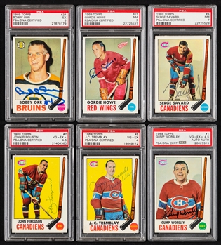 1969-70 Topps Hockey Signed Hockey Card Near Complete Set (120/132) with PSA/DNA Certified Cards (16 - Most Graded) Inc. HOFers #24 Bobby Orr, #61 Gordie Howe and #4 Serge Savard Rookie