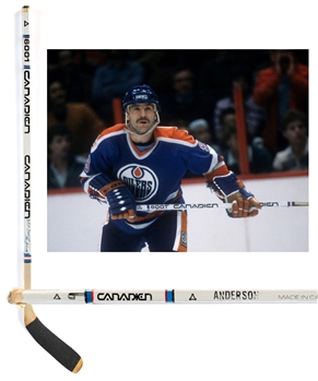Glenn Andersons Mid-1980s Edmonton Oilers Signed Canadien 6001 Game-Used Stick with Meigray LOA