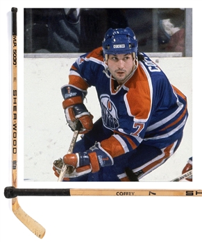Paul Coffeys 1982-83 Edmonton Oilers Signed Sher-Wood PMP 5030 Game-Used Stick with Meigray LOA 