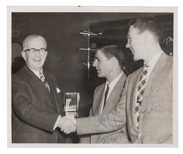 Deceased HOFer Terry Sawchuk and Leo Labine Dual-Signed 1956 Boston Bruins Photo from the E. Robert Hamlyn Collection (JSA Auction LOA)