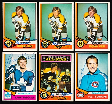 1974-75 O-Pee-Chee Hockey Signed Hockey Cards (177) Including Bobby Orr (4), Don Cherry Rookie, Lanny McDonald Rookie, Scotty Bowman Rookie (2) and Numerous HOFers