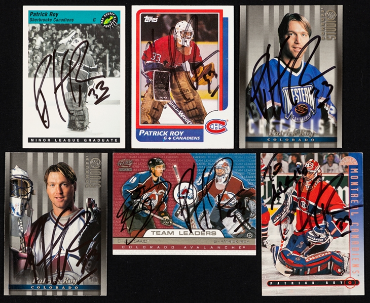 Patrick Roy Vintage Montreal Canadiens Light Box Photo from the Montreal Forum Plus Hockey Card Collection Including Signed Cards (6) Featuring His 1986-87 Topps Rookie Card with JSA Auction LOA