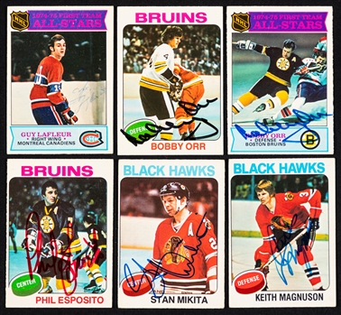 1975-76 O-Pee-Chee Hockey Signed Hockey Cards (165) Including Bobby Orr (2), Phil Esposito, Keith Magnuson, Guy Lafleur, Stan Mikita and Numerous HOFers