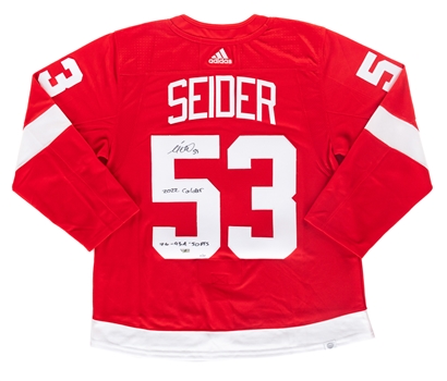 Moritz Seider Signed Limited-Edition Detroit Red Wings Jersey (2/22) - "2022 Calder / 7G - 43A - 50PTS" Annotation - Fanatics Authenticated