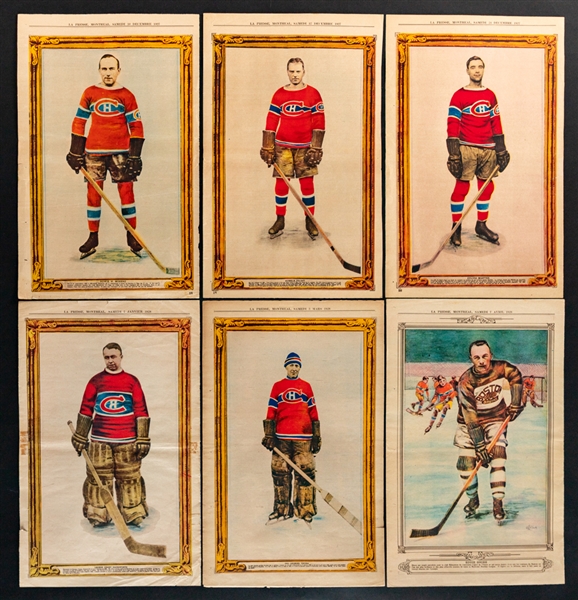 1927-32 "La Presse" Hockey Picture Near Complete Set (70/72) Plus 1946 Maurice Richard Picture - Includes HOFers Morenz, Joliat, Vezina, Shore, Conacher Bros, Clancy, Primeau, Thompson and Many More