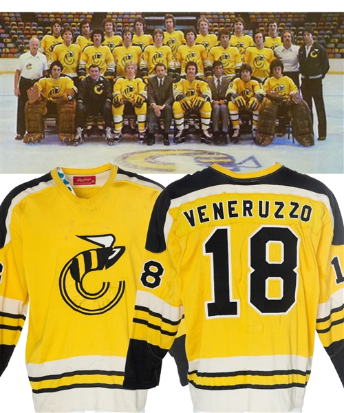 Gary Veneruzzos 1975-76 WHA Cincinnati Stingers Inaugural Season Game-Worn Jersey - Team Repairs!