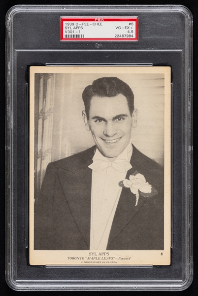 1939-40 O-Pee-Chee V301-1 Hockey Card #6 HOFer Syl Apps - Graded PSA 4.5